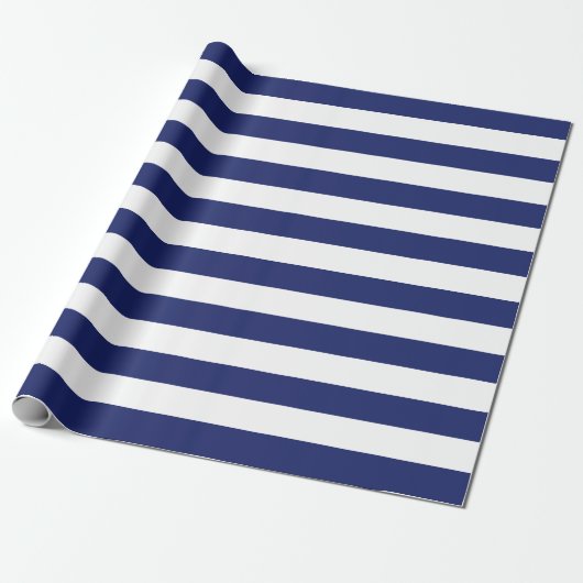 Navy Blue Nautical Stripes Cadeaupapier (Uitgerold)