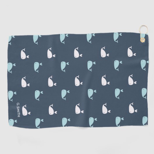 Navy Blue Nautical Theme. Cute Whale Pattern. Golfhanddoek (Horizontaal)