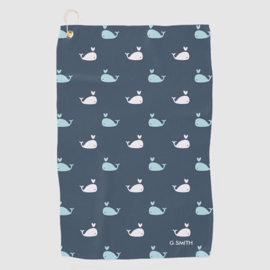 Navy Blue Nautical Theme. Cute Whale Pattern. Golfhanddoek (Voorkant)