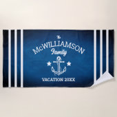 Navy Blue Nautical Theme Family Event Beach Towel Strandlaken (Voorkant)