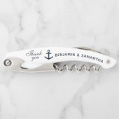 Navy Blue Nautical Weddenschap Bedankt voor de dou Kurkentrekker (Voorkant)