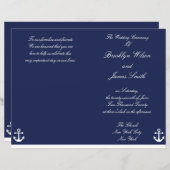 Navy Blue Nautical Wedding Ceremony Program Flyer (Voorkant / Achterkant)