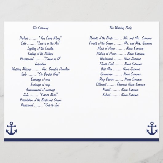 Navy Blue Nautical Wedding Ceremony Program Flyer (Achterkant)