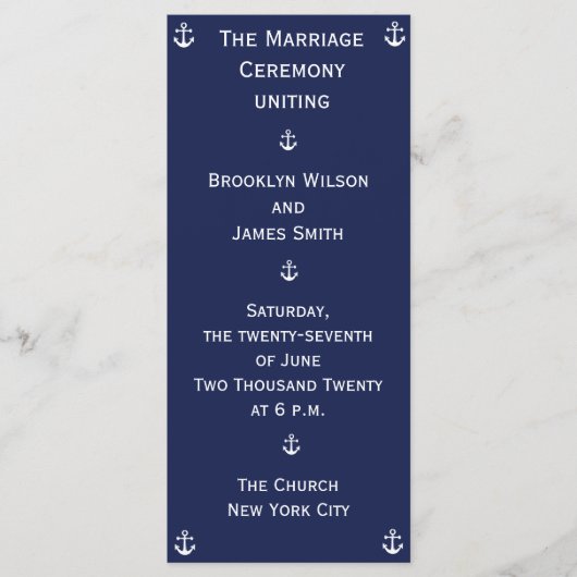 Navy Blue Nautical Wedding Ceremony Programma's (Voorkant)