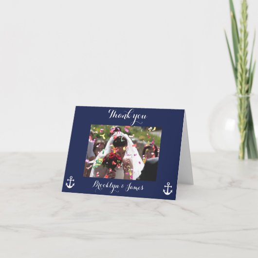 Navy Blue Nautical Wedding Dank je Afbeelding kaar Bedankkaart (Voorkant)