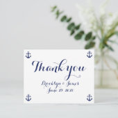 Navy Blue Nautical Wedding Dank je Briefkaarten (Staand voorkant)