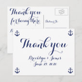 Navy Blue Nautical Wedding Dank je Briefkaarten (Voorkant / Achterkant)