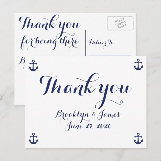 Navy Blue Nautical Wedding Dank je Briefkaarten (Voorkant / Achterkant)