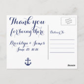 Navy Blue Nautical Wedding Dank je Briefkaarten (Achterkant)