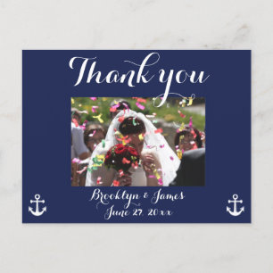 Navy Blue Nautical Wedding Dank je Briefkaarten