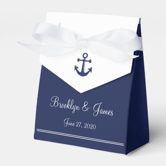 Navy Blue Nautical Wedding Favor Boxes Tent Bedankdoosjes (Voorkant Zijde)