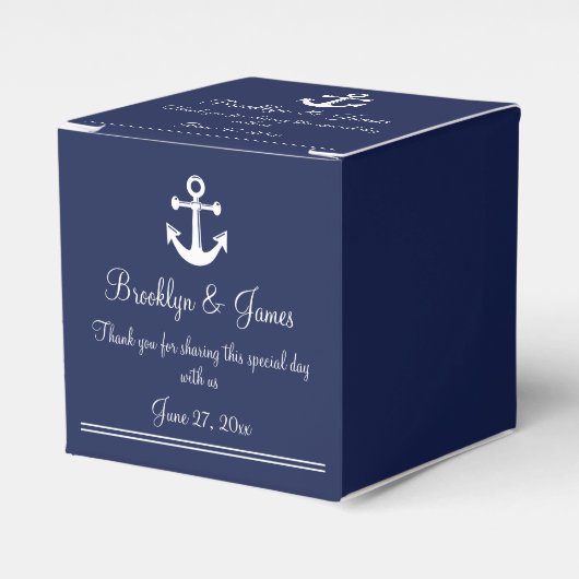 Navy Blue Nautical Wedding for Box White Anchor Bedankdoosjes (Voorkant Zijde)