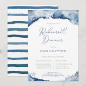 Navy Blue Nautical Wedding Rehearsal Dinner Kaart (Voorkant / Achterkant)