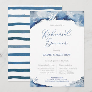 Navy Blue Nautical Wedding Rehearsal Dinner Kaart