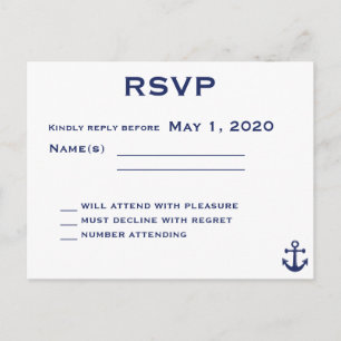 Navy Blue Nautical Wedding RSVP Briefkaart