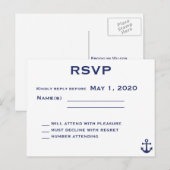 Navy Blue Nautical Wedding RSVP Briefkaart (Voorkant / Achterkant)