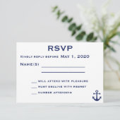 Navy Blue Nautical Wedding RSVP Kaart met Anchor (Staand voorkant)