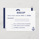 Navy Blue Nautical Wedding RSVP Kaart met Anchor (Voorkant / Achterkant)