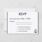 Navy Blue Nautical Wedding RSVP Kaarten Blue Ancho (Voorkant)