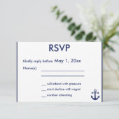 Navy Blue Nautical Wedding RSVP Kaarten Blue Ancho Kaartje (Staand voorkant)