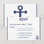 Navy Blue Nautical Wedding RSVP Kaarten Blue Ancho Kaartje (Voorkant / Achterkant)