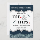Navy Blue Nautical Wedding Save the Date Cards (Voorkant)