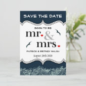 Navy Blue Nautical Wedding Save the Date Cards (Staand voorkant)
