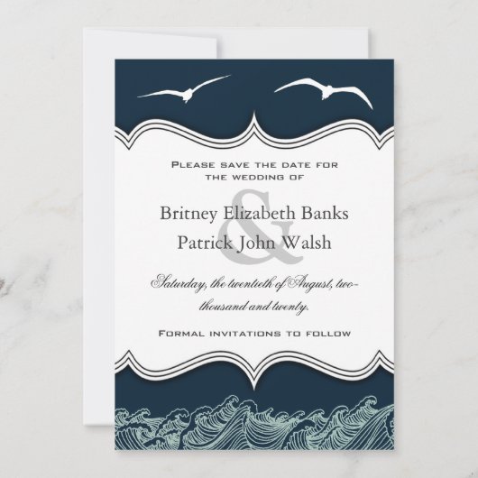 Navy Blue Nautical Wedding Save the Date Cards (Achterkant)