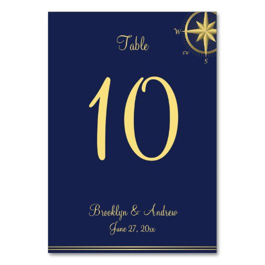 Navy Blue Nautical Wedding Table Number Kaarten (Voorkant)