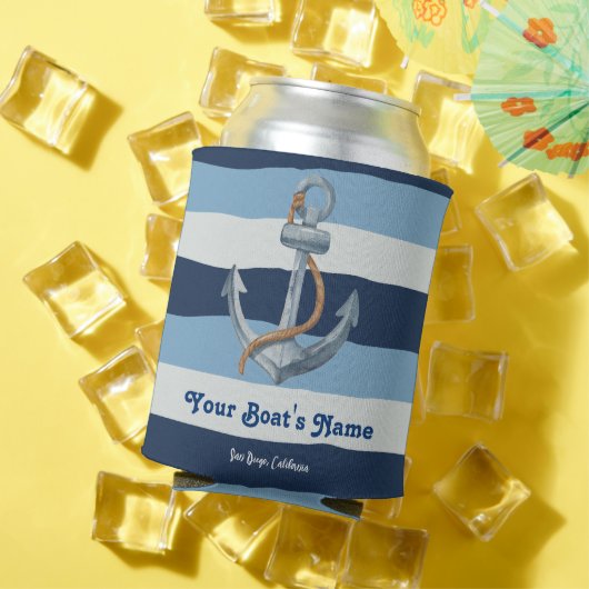 Navy Blue Nautical Welkom Over Custom Boat Blikjeskoeler (Insitu Zomer)