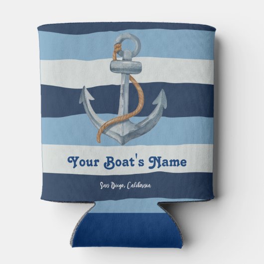Navy Blue Nautical Welkom Over Custom Boat Blikjeskoeler (Achterkant)