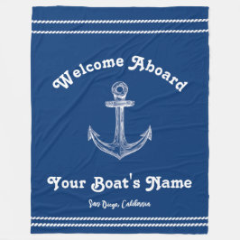 Navy Blue Nautical Welkom Over Custom Boat Fleece Deken