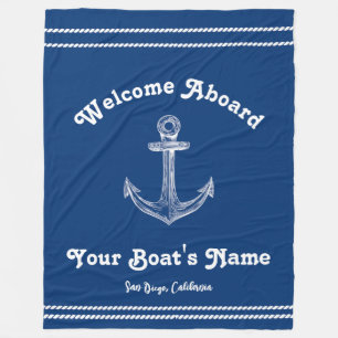 Navy Blue Nautical Welkom Over Custom Boat Fleece Deken