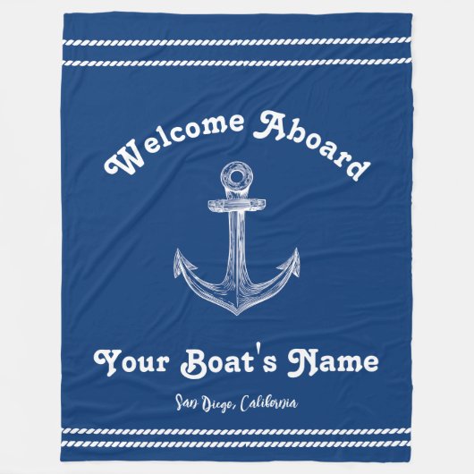 Navy Blue Nautical Welkom Over Custom Boat Fleece Deken (Voorkant)