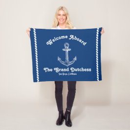 Navy Blue Nautical Welkom Over Custom Boat Fleece Deken