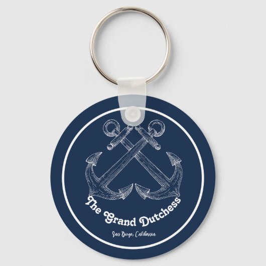 Navy Blue Nautical Welkom Over Custom Boat Sleutelhanger (Voorkant)