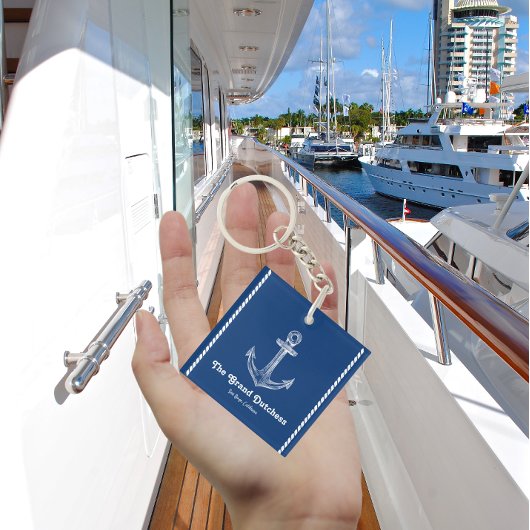Navy Blue Nautical Welkom Over Custom Boat Sleutelhanger