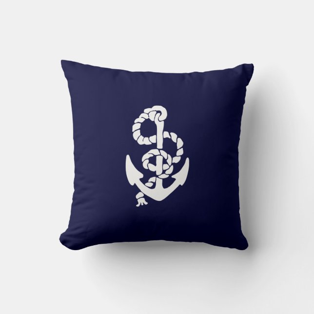Navy Blue Nautical White Anchor Beach Sierkussen (Voorkant)