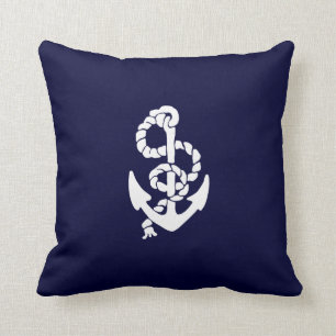 Navy Blue Nautical White Anchor Beach Sierkussen