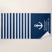 Navy Blue nautische anker aangepaste monogram naam Strandlaken (Voorkant)