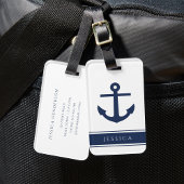 Navy Blue nautische anker aangepaste naam Bagagelabel
