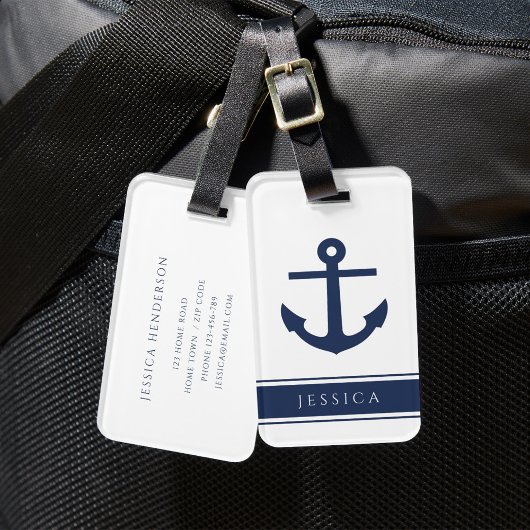 Navy Blue nautische anker aangepaste naam Bagagelabel