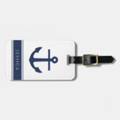 Navy Blue nautische anker aangepaste naam Bagagelabel (Voorkant horizontaal)