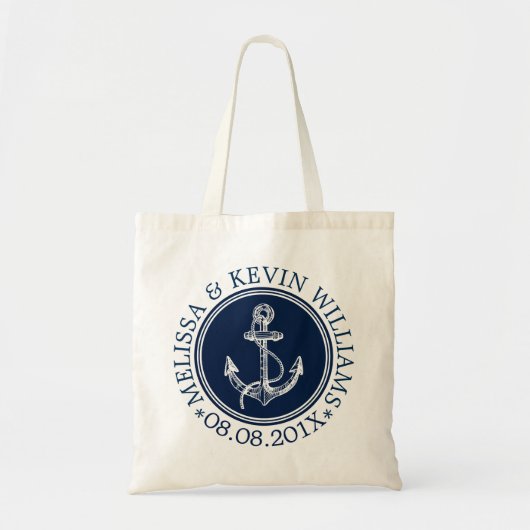 Navy Blue Nautische Boat Anker Bruiloft Sjabloon Tote Bag (Voorkant)