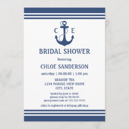 Navy Blue nautische bruids douche uitnodigingen
