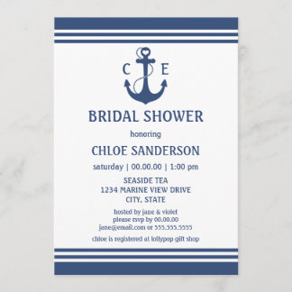 Navy Blue nautische bruids douche uitnodigingen