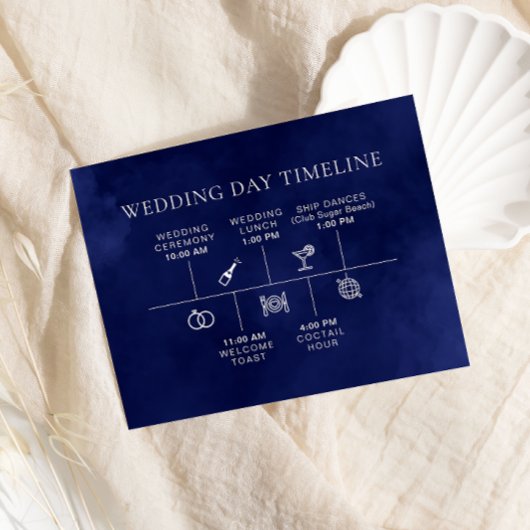 Navy Blue Nautische Bruiloft Tijdlijn Behuizing Ka Informatiekaartje