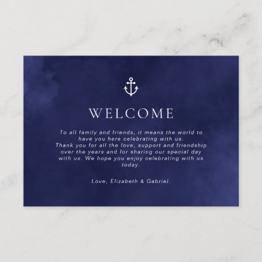 Navy Blue Nautische Bruiloft Tijdlijn Behuizing Ka Informatiekaartje (Voorkant)