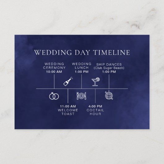 Navy Blue Nautische Bruiloft Tijdlijn Behuizing Ka Informatiekaartje (Achterkant)
