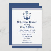 Navy Blue Nautische repetitie diner uitnodigingen (Voorkant / Achterkant)
